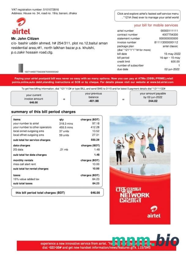 Indie Airtel usług telekomunikacyjnych rachunek za media